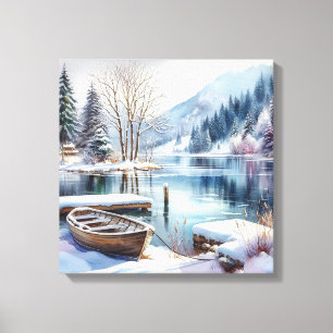 Arte en lienzo escena del lago invernal
