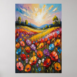 Arte en lienzo floral colorido, pintura de flores