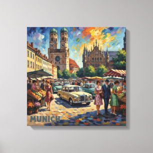 Arte en lienzo Mercado de Múnich junto a las Torre