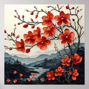 Arte en papel de árbol Sakura Impresión japonesa d