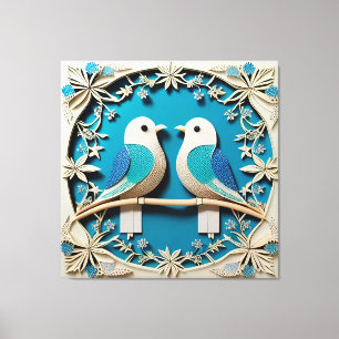 Arte en papel de dos pájaros con motivos florales
