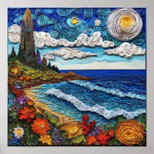 🌊 Arte en papel de relieve de paisaje marino Ola 