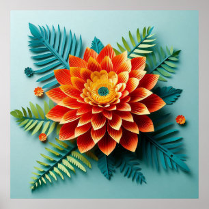 🧡 Arte en papel floral naranja origami moderno mi