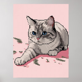 Arte en píxeles de gato Ragdoll gris con ojos azul
