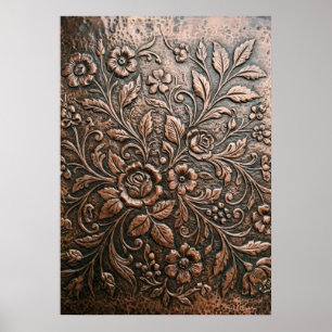 Arte en relieve floral de cobre repujado
