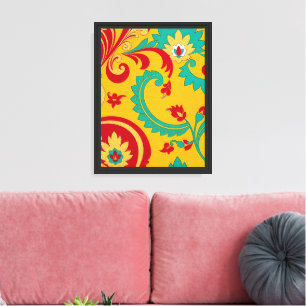 Arte enmarcado con patrón floral tejido en oro ind
