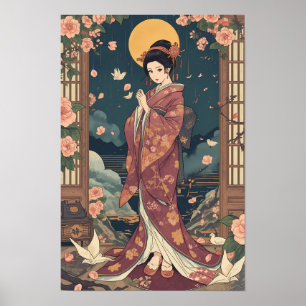 Arte Estético de Chica de Kimono de Anime Japonés 