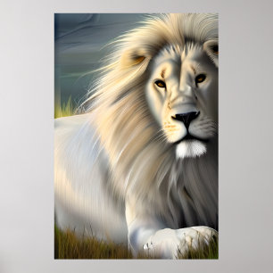 Arte Etéreo del León Blanco Majestuoso