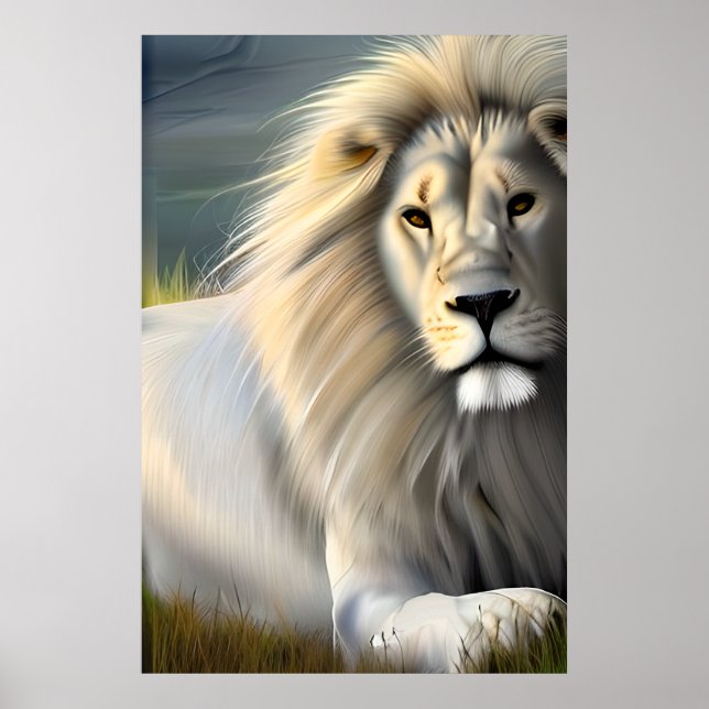 Arte Etéreo del León Blanco Majestuoso (Frente)