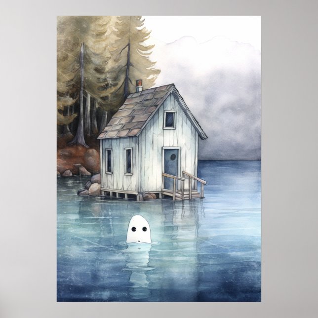 Arte fantasma: Pequeña casa en un lago (Frente)