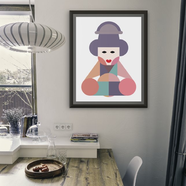 Arte femenino tradicional (art print frame placed in a modern dining room)