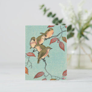 Arte fino japonés vintage: Aves verdes postal