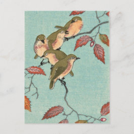 Arte fino japonés vintage: Aves verdes postal