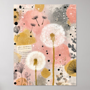 Arte floral abstracto de dandelio en acuarela