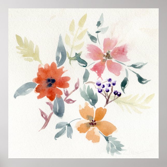 Arte floral acuarela | Arte pintado a mano (Frente)