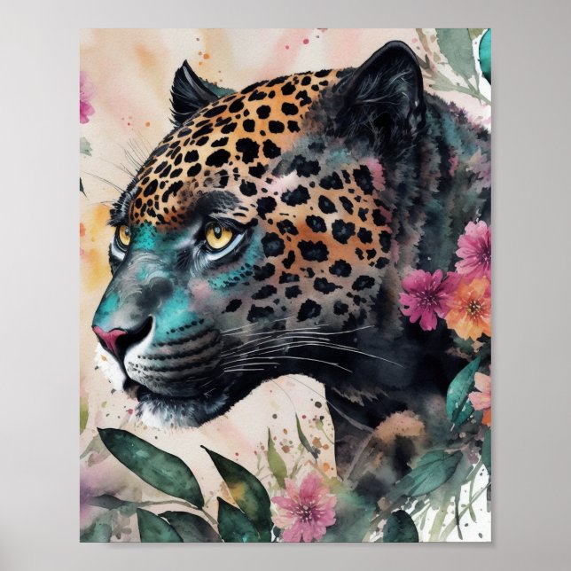 Arte Floral Acuarela de Jaguar (Frente)