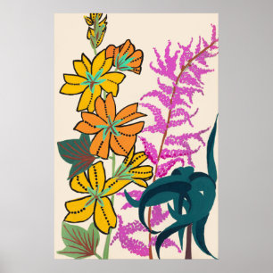 Arte Floral Art Déco Vibrante Magenta y Naranja