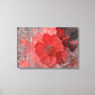 Arte floral asiático fresco y único en rojo gris