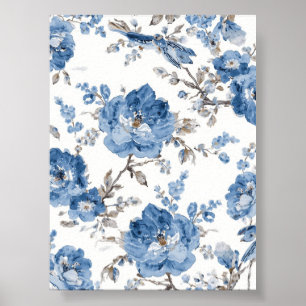 Arte Floral Azul   Póster de Flores