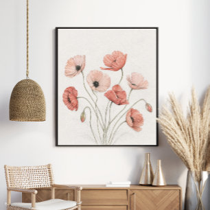 Arte floral botánico de amapolas de coral elegante