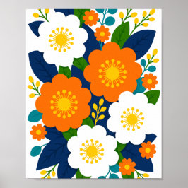 Arte floral colorido con flores naranjas y blancas