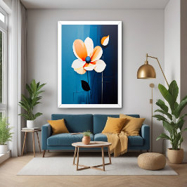 Arte floral contemporáneo azul y Naranja