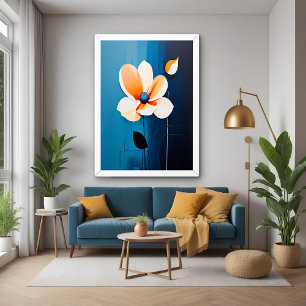 Arte floral contemporáneo azul y Naranja