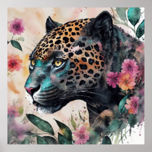 Arte floral de acuarela jaguar