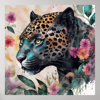 Arte floral de acuarela jaguar