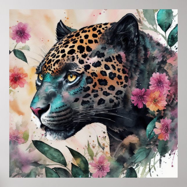 Arte floral de acuarela jaguar (Frente)