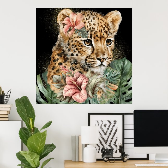Arte floral de animales bebé de la jungla en acuar (Oficina en casa)