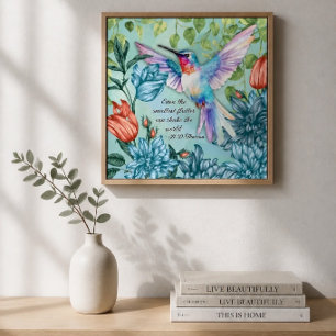Arte floral de colibrí con cita de Thoreau
