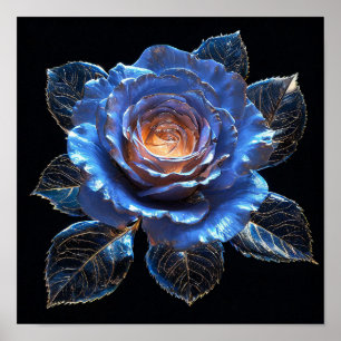Arte floral de fantasía de rosa azul de vidrio de