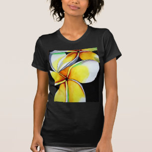 Arte floral de Frangipani camiseta de mujeres negr