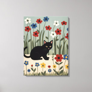 Arte floral de gato negro Pos decoración mural bot