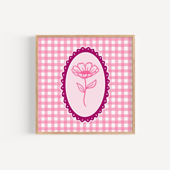 Arte floral de gingham rosa y blanco y marco (Subido por el creador)