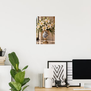 Arte floral de lirio blanco vintage elegante en la