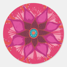 Arte floral de Mandala roja Pegatina redondo, bril