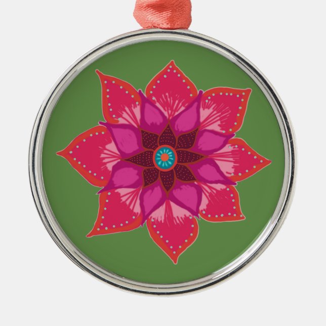 Arte floral de Mandala rojo Decoración cerámica (Frente)