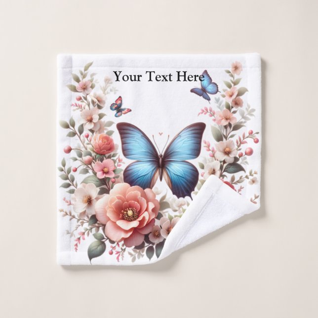 Arte Floral de Mariposa Azul Personalizable-96279 (Toallita)