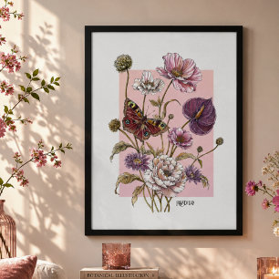 Arte floral de mariposa botánica caprichosa 