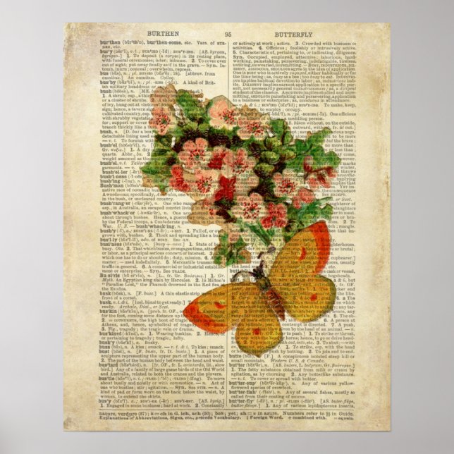 Arte floral de mariposa en la página del diccionar (Frente)