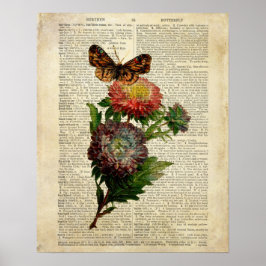 Arte floral de mariposa en la página del diccionar