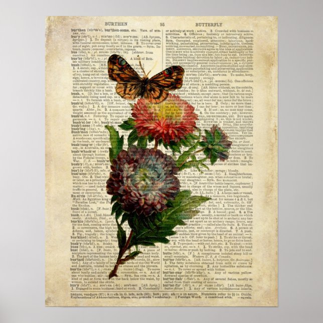 Arte floral de mariposa en la página del diccionar (Frente)