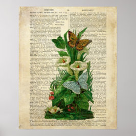 Arte floral de mariposa en la página del diccionar