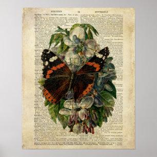 Arte floral de mariposa en la página del diccionar