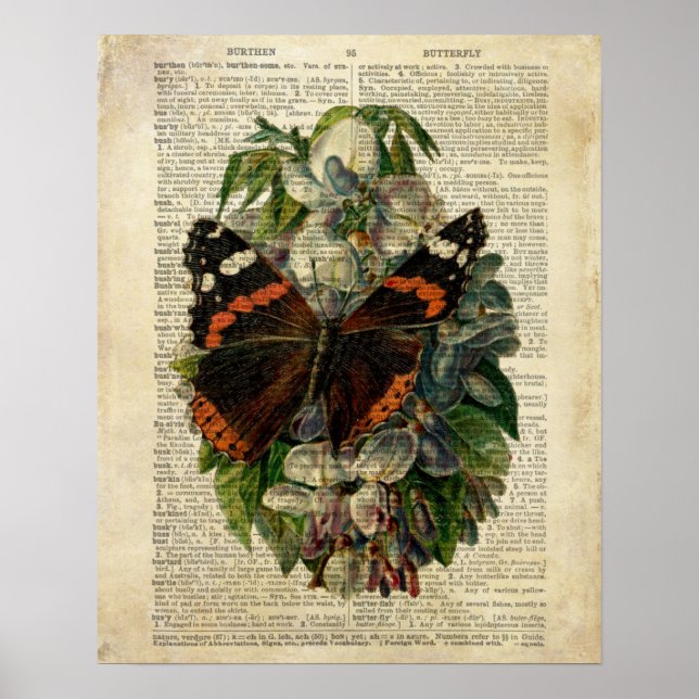 Arte floral de mariposa en la página del diccionar (Frente)