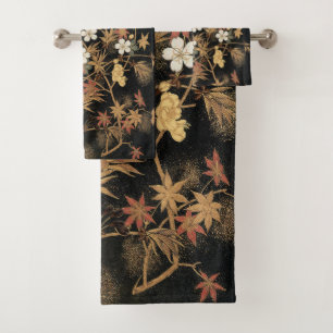 Arte Floral de Otoño Vintage Japonés Negro Dorado