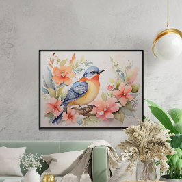 Arte Floral de Pájaro con Acuarela Caprichosa 