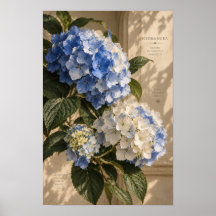 Arte floral de pared de hortensias azules vintage